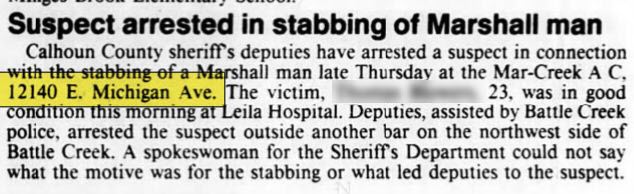 I-94 Pub (Mar-Creek AC, Mar-Creek Lounge, Mar-Creek Inn) - Mar 1985 Stabbing